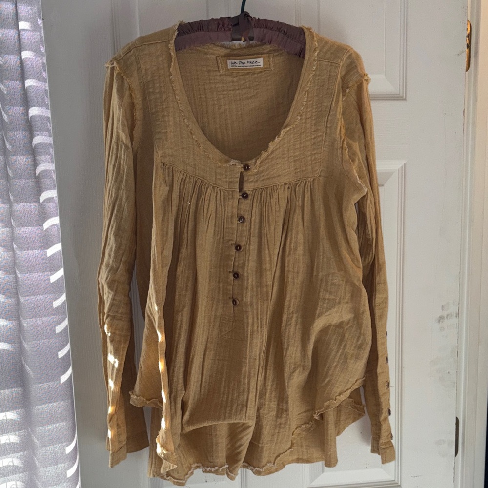 We The Free Mustard Button-Down Blouse